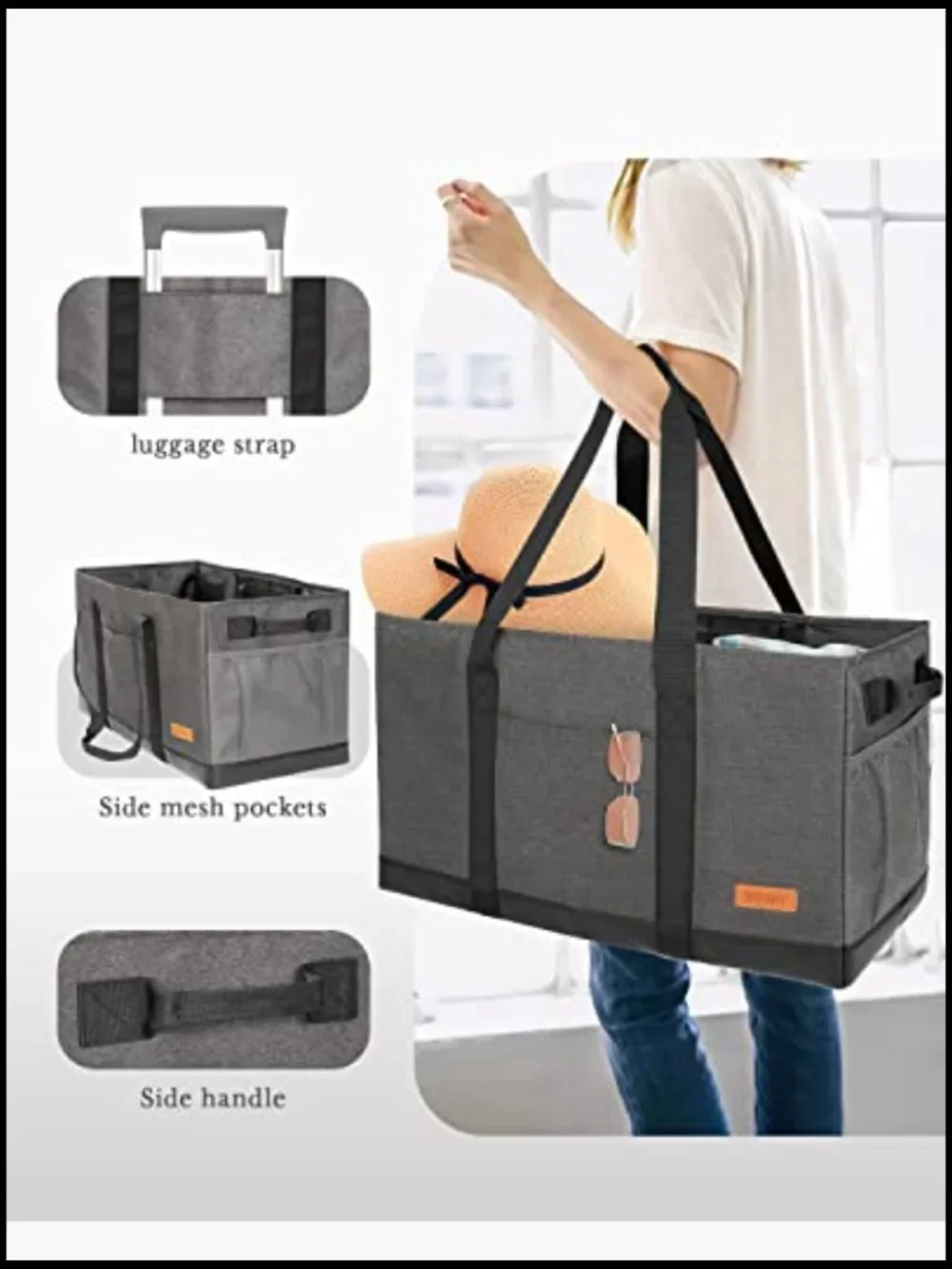 Extra Large Standing Reusable Tote - Collapsible Utility Grocery Beach Bag